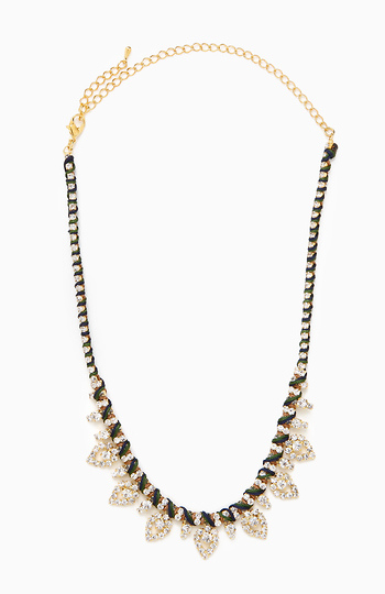 Rhinestone and Rope Peacock Necklace Slide 1