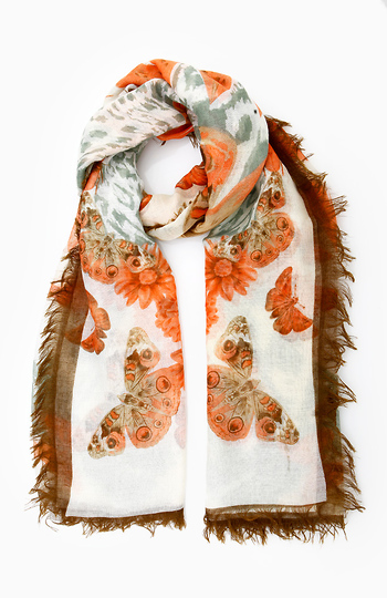 Flower and Butterfly Print Scarf Slide 1