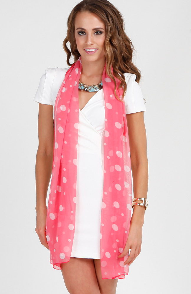 Polka Dot Scarf in Coral | DAILYLOOK