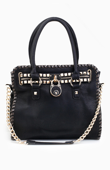 Stud and Woven Locket Tote Slide 1