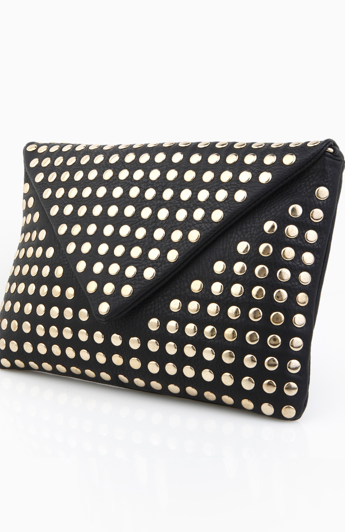 Connect The Dots Studded Envelope Clutch in Black | DAILYLOOK