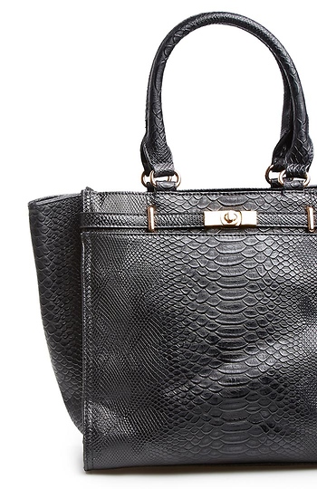 Reptile Embossed Work Tote in Black | DAILYLOOK