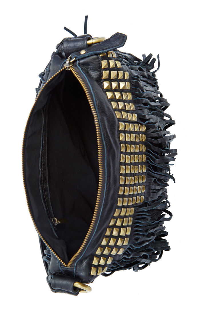 DAILYLOOK Studded Fringe Genuine Leather Purse in Black DAILYLOOK