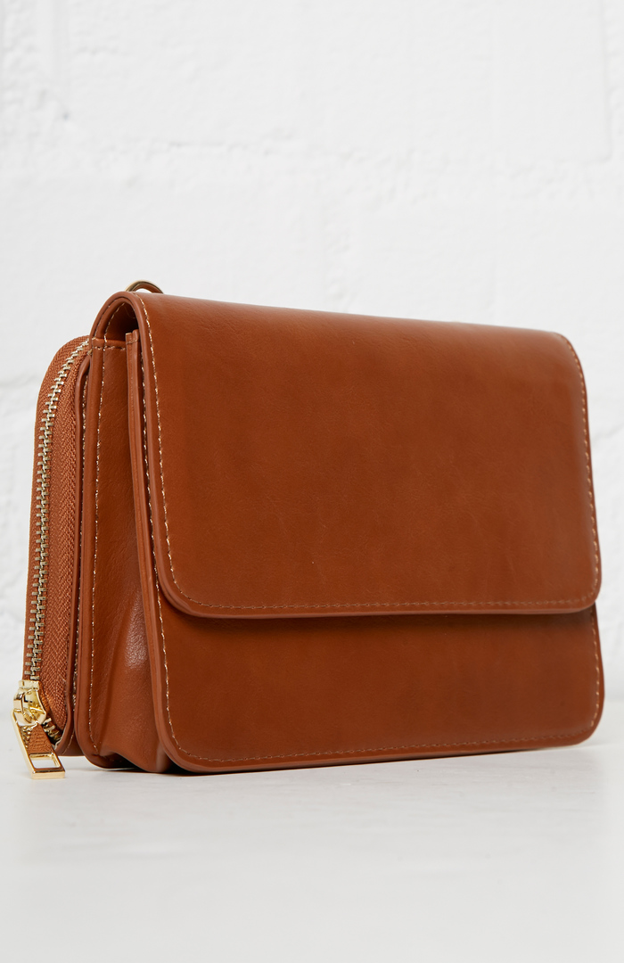 Vegan Leather Structured Crossbody Purse In Cognac Dailylook 6172