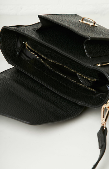 The Stanley Vegan Leather Top Handle Shoulder Bag in Black | DAILYLOOK