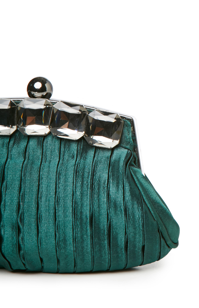 Miss Stone Satin Clutch in Green | DAILYLOOK