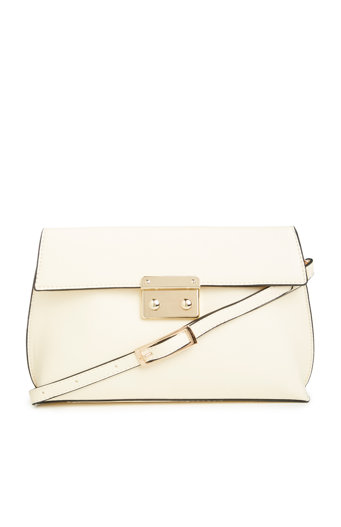 Selena Structured Vegan Leather Clutch in Ivory | DAILYLOOK
