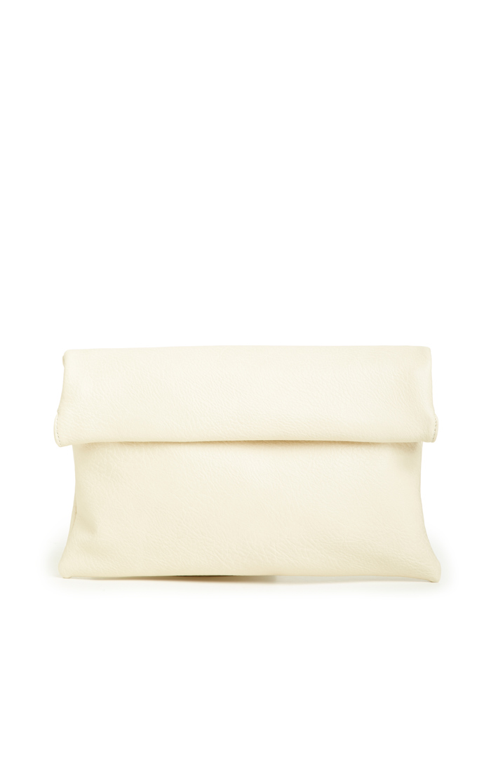 Tony Perkis Vegan Leather Fold Over Clutch in Ivory | DAILYLOOK