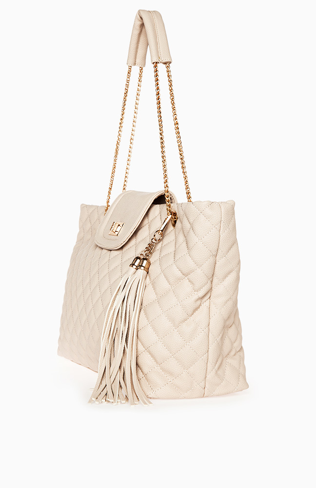 Double Chain Strap Quilted Bag in Beige | DAILYLOOK