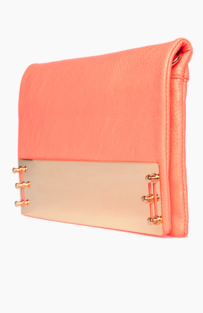 orange and gold clutch bag