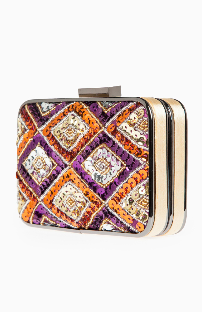 Sequined Box Clutch in Purple | DAILYLOOK