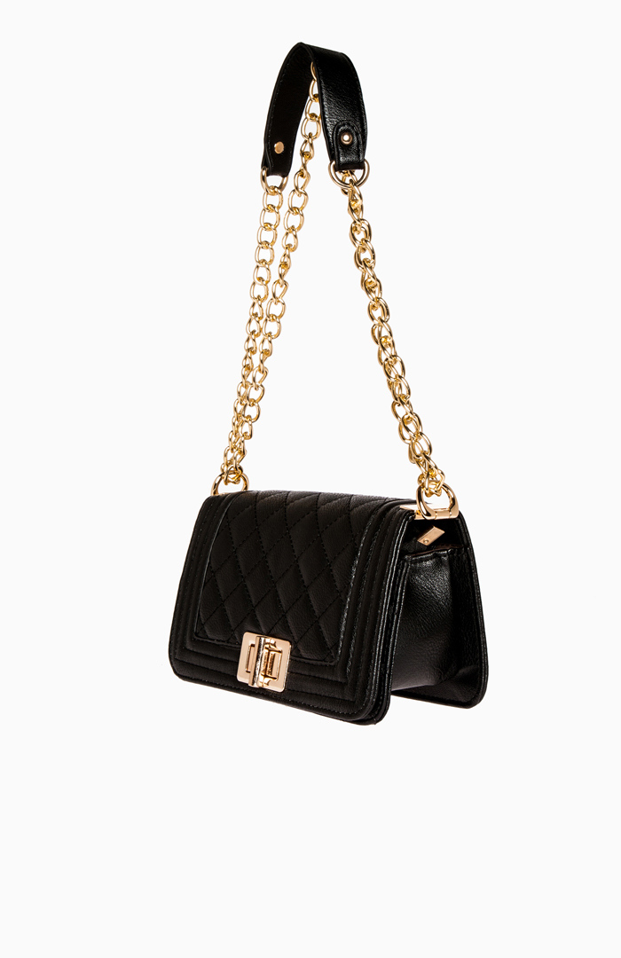 black quilted bag with chain strap