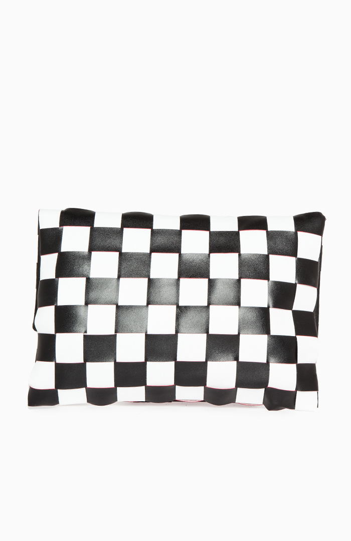 black and white checkered clutch