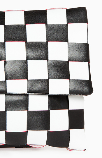 black and white checkered clutch