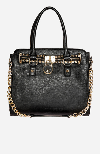 Studded Lock Charm Handbag Slide 1