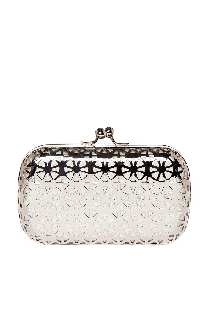 Laser Cut Metal Box Clutch in Silver | DAILYLOOK