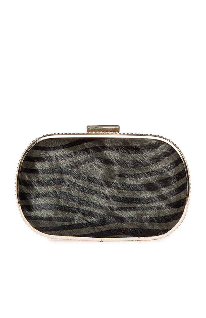 Zebra Print Pony Hair Box Clutch in Olive DAILYLOOK