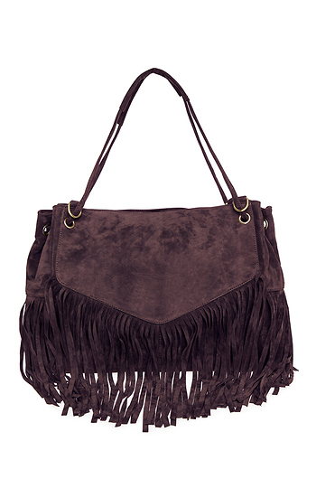 Oversized Leather Fringe Tote in Chocolate | DAILYLOOK