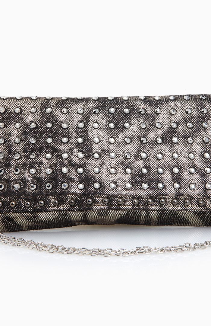 Metallic Rhinestone Clutch in Gold | DAILYLOOK