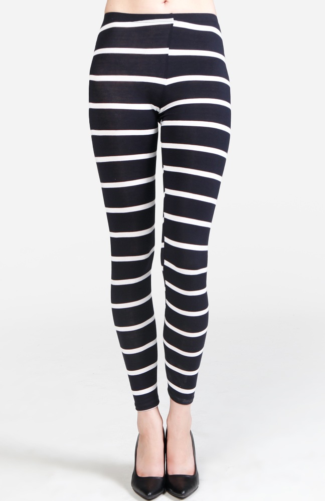 Jersey Striped Leggings In Black Dailylook