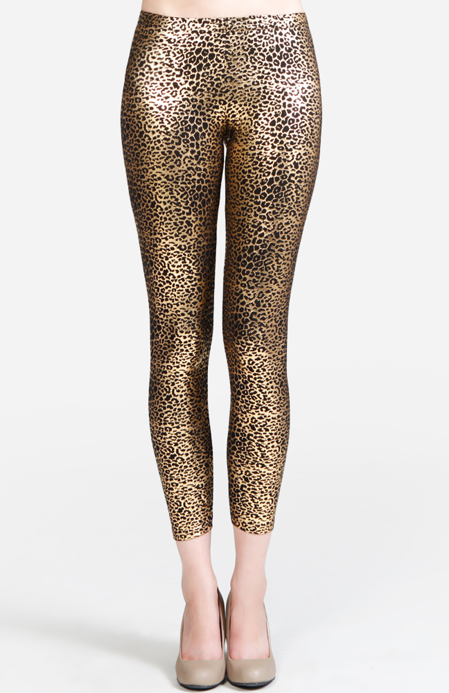 Metallic Animal Print Leggings in Gold | DAILYLOOK