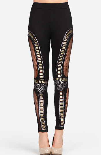 Fishnet Studded Detail Leggings Slide 1