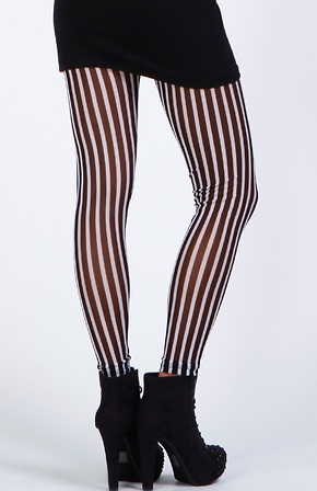 Striped Mesh Leggings in Black