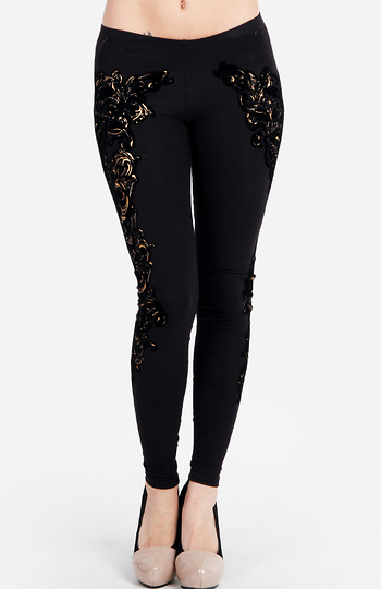 Embroidered Metallic Floral Leggings Slide 1