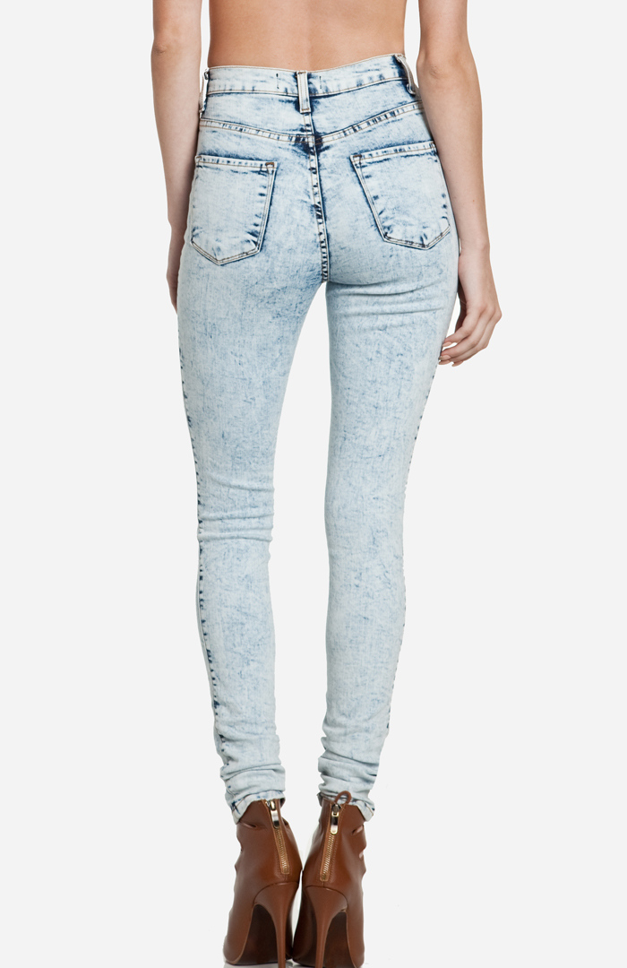 Acid Wash Destroyed Skinny Jeans in Blue DAILYLOOK