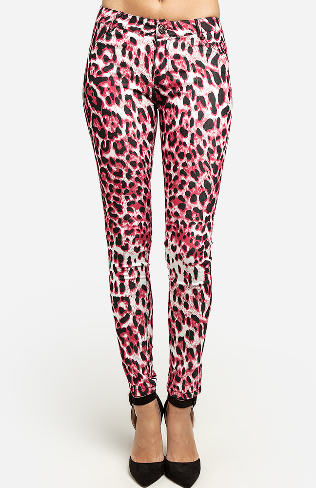 Bright Leopard Print Jeans In Fuchsia Dailylook