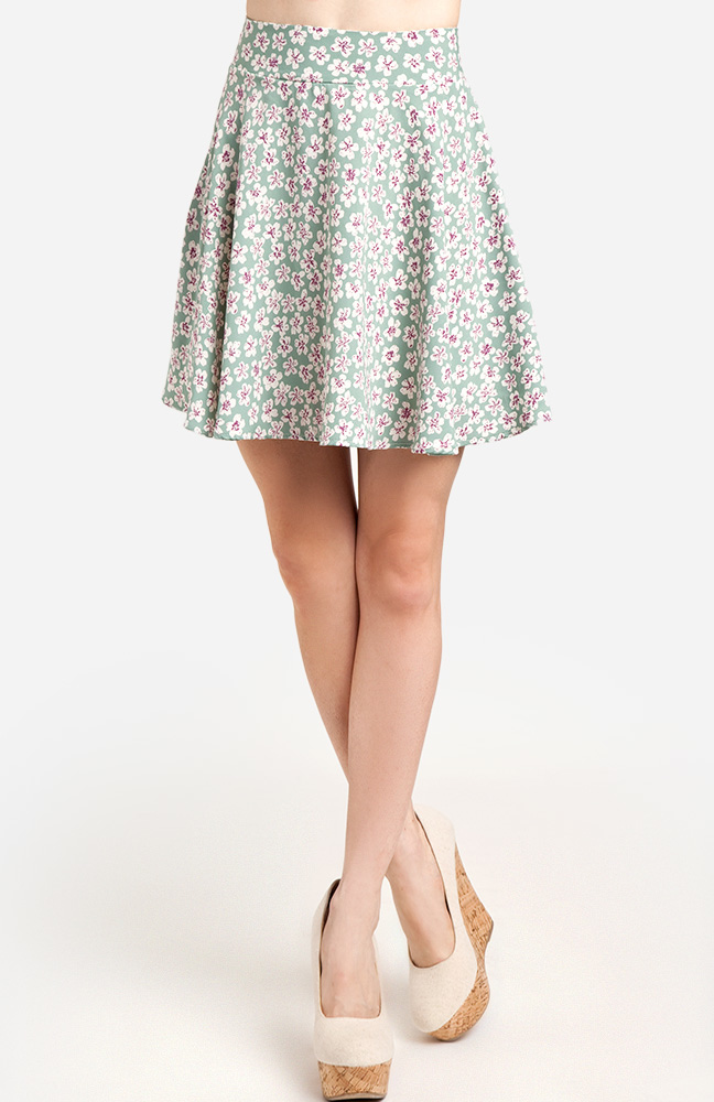 Silky Floral Circle Skirt In Green Dailylook