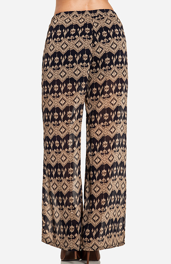 Sheer Tribal Wide Leg Pants in Navy | DAILYLOOK