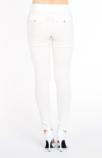 Sequin Front Skinny Pants in White | DAILYLOOK