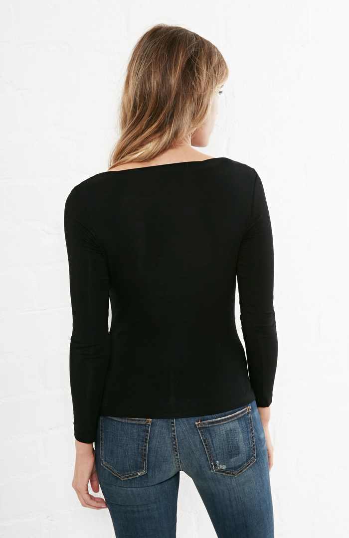 Front Row Shop Boat Neck Knit Top in Black DAILYLOOK