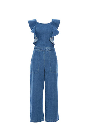 Ruffle sleeve cheap denim jumpsuit