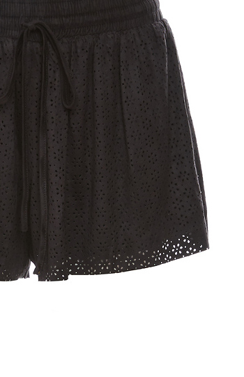 Eyelet Drawstring Shorts in Black | DAILYLOOK