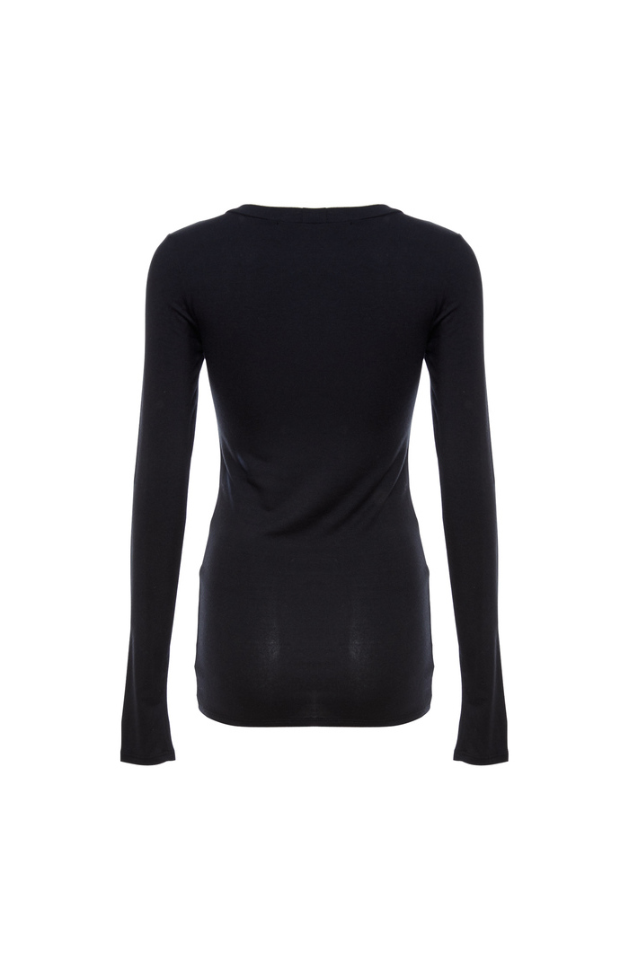 Long Sleeve Round Neck Top in Black | DAILYLOOK