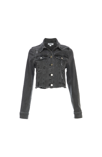 Just Black Frayed Cropped Denim Jacket Slide 1