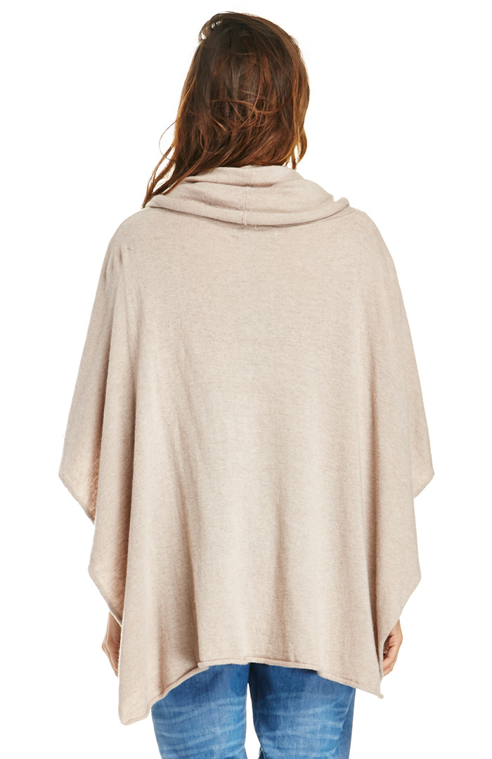 Cowl Neck Knit Poncho in Taupe | DAILYLOOK