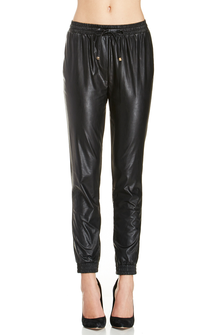 Line & Dot Vegan Leather Sweatpants in Black | DAILYLOOK