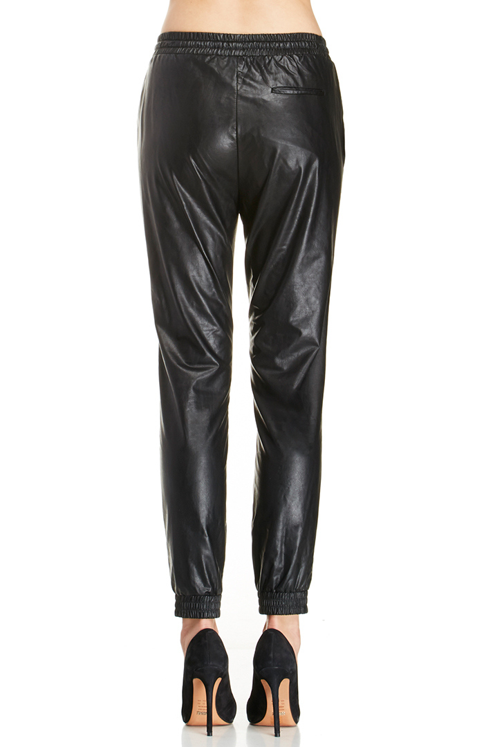 Line & Dot Vegan Leather Sweatpants in Black | DAILYLOOK