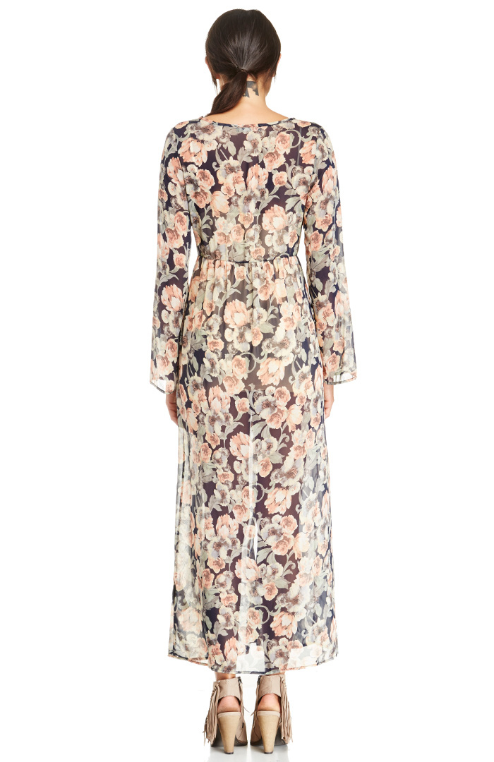 Sheer Floral Button Up Maxi Dress in Floral Multi | DAILYLOOK