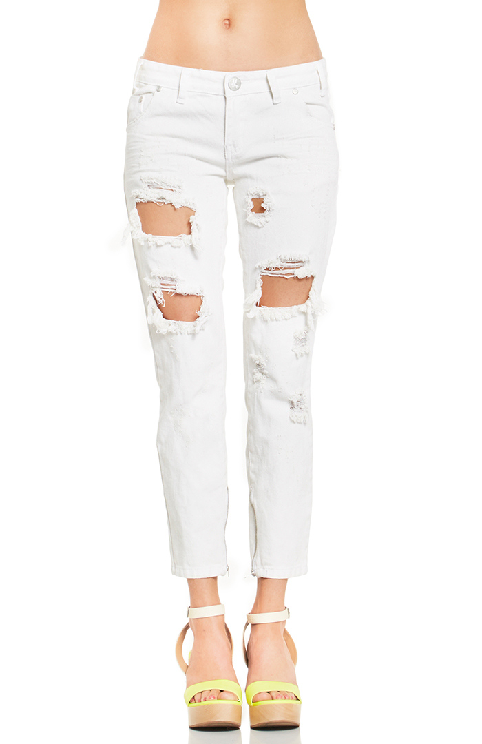 One Teaspoon Pure Trashed Freebirds Jeans in White | DAILYLOOK