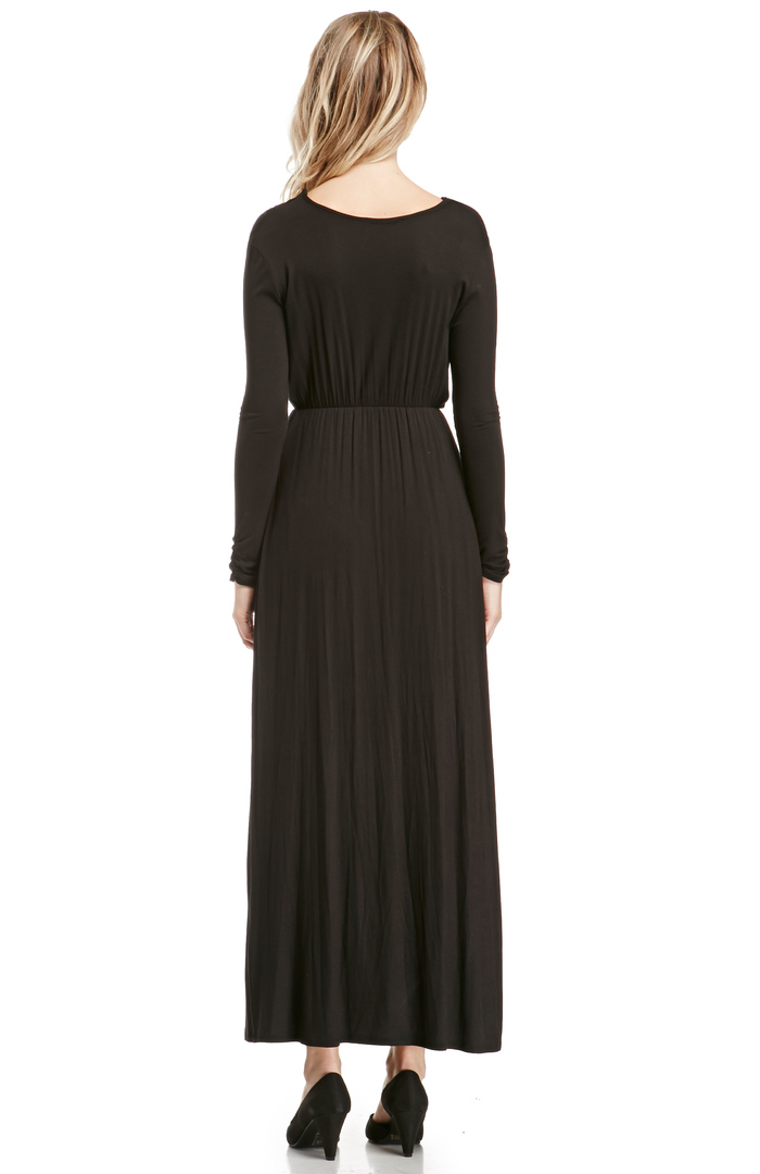 Jersey Knit Long Sleeve Maxi Dress in Black DAILYLOOK