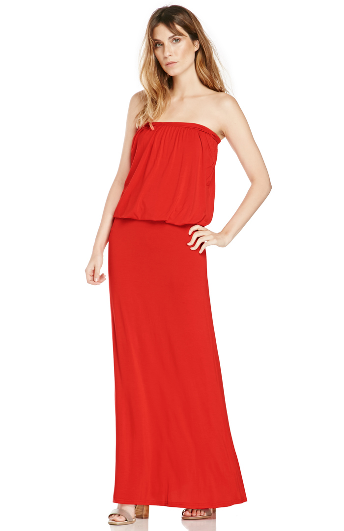 Strapless Jersey Knit Maxi Dress in Red DAILYLOOK