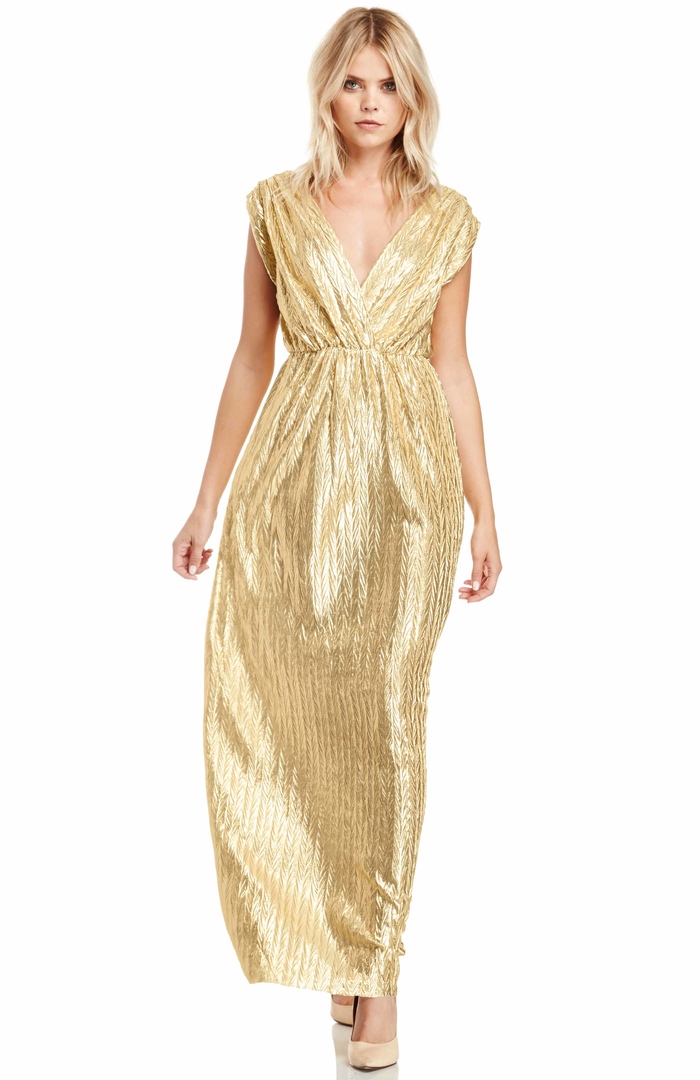 Ethereal Metallic Maxi Dress In Gold Dailylook