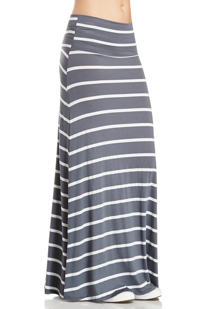 Striped Jersey Knit Maxi Skirt In Grey DAILYLOOK