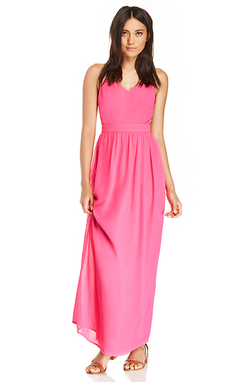 Backless Chiffon Maxi Dress in Hot Pink | DAILYLOOK