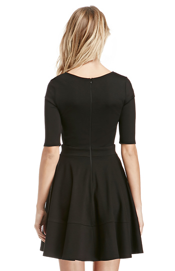 Pleated Fit and Flare Dress in Black | DAILYLOOK