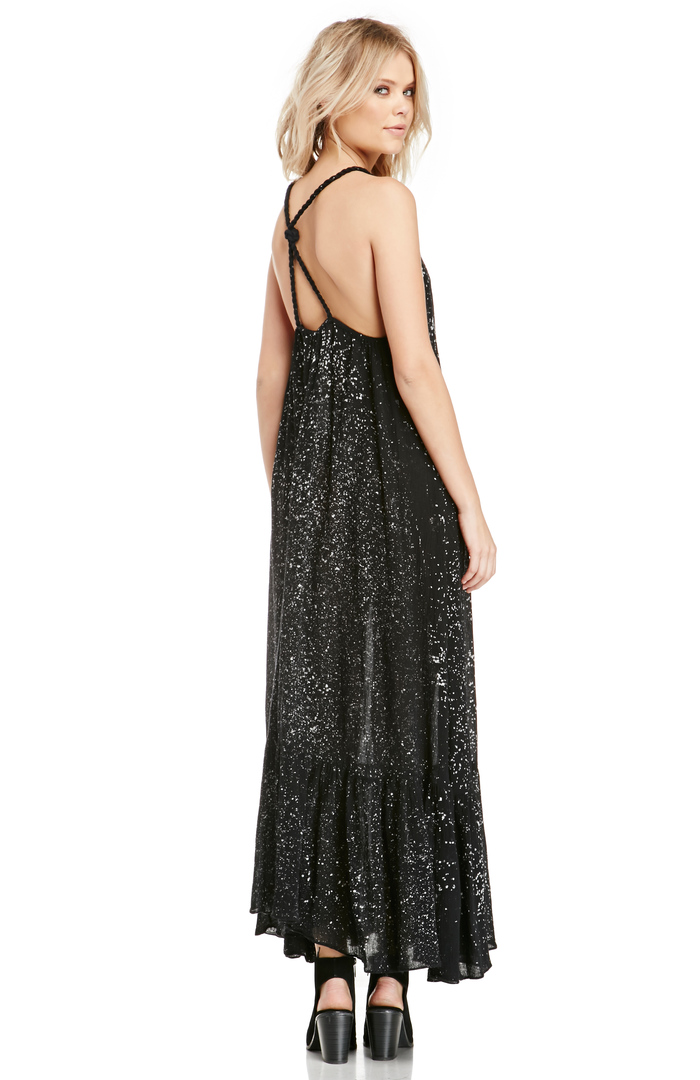 Splatter Bleach Halter Maxi Dress In Black Dailylook 